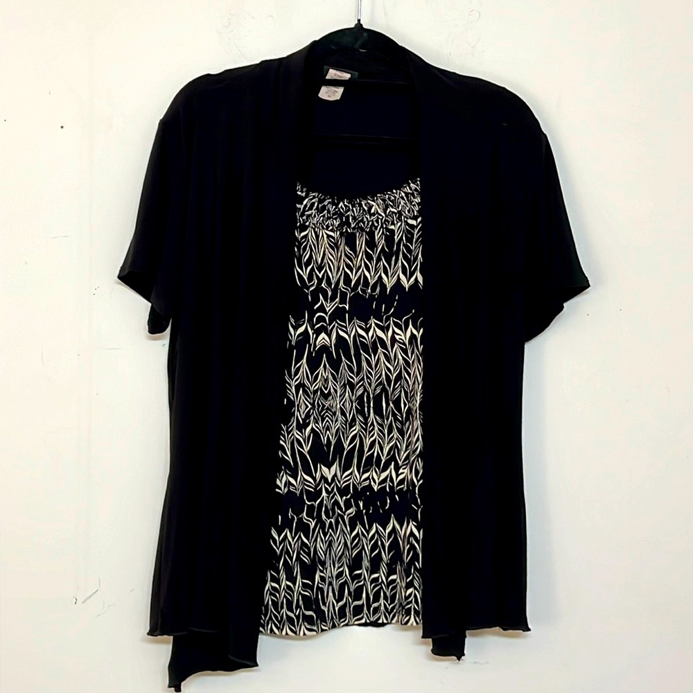🌞 Vintage 90s y2k layered look top black & white one piece women plus size 2X